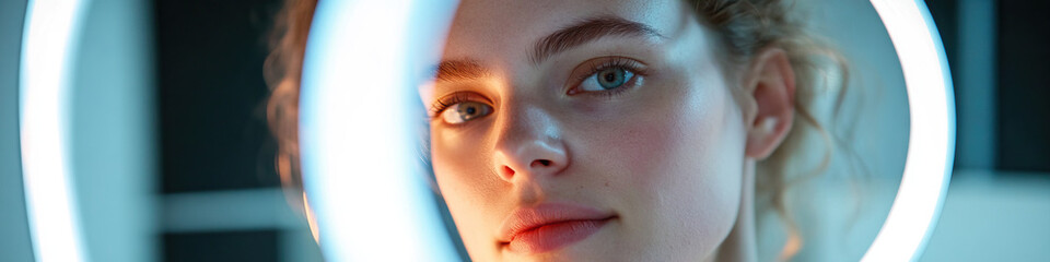 Fototapeta premium Portrait of Young Woman with Circular Lights