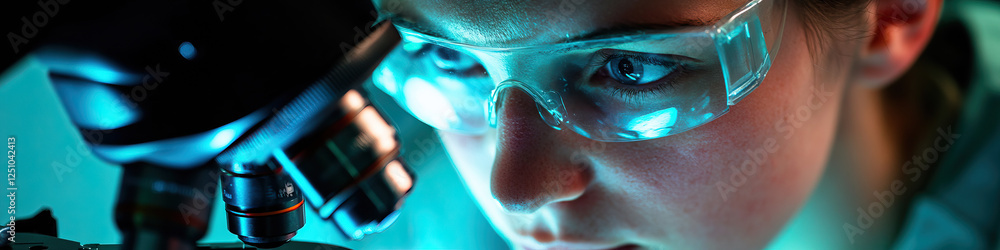 Poster close-up of person using a microscope