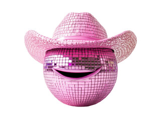 Isolated Sparkling Pink Disco Ball with Cowboy Hat Emoji