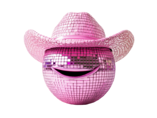 Isolated Sparkling Pink Disco Ball with Cowboy Hat Emoji