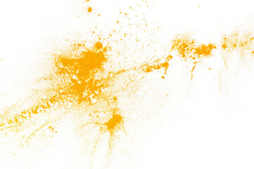 Turmeric powder flying, isolated on white background, clipping path