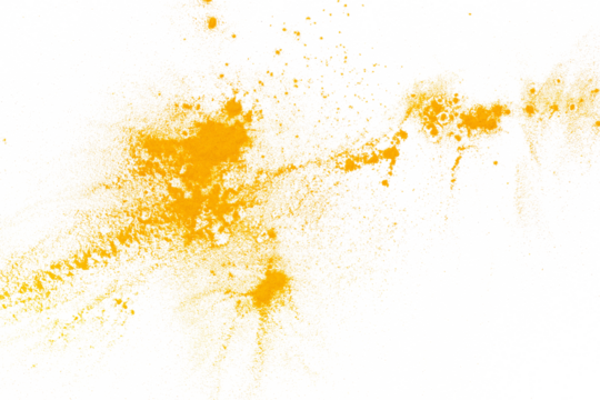 Turmeric powder flying, isolated on white background, clipping path