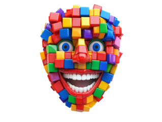 Isolated Colorful Cube Head with Exaggerated Smile