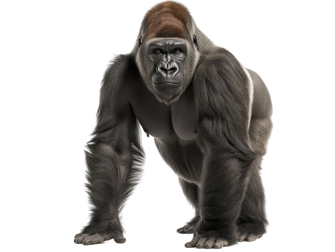 Isolated Silverback Gorilla Walking Forward with Intense Gaze