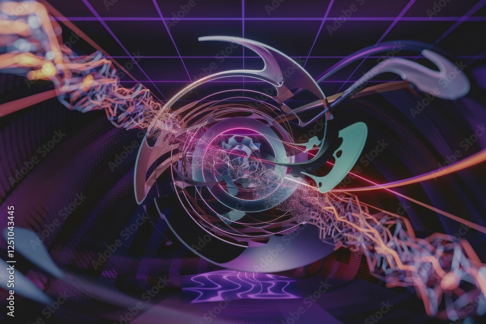 Poster abstract 3d render of swirling neon shapes and vibrant energy, creating a futuristic, psychedelic sc