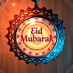 Joyful Eid Mubarak Background with Festive Decorations and Crescent Moon