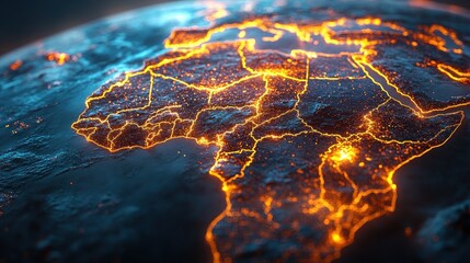 Fototapeta na wymiar Glowing Africa, night map, climate change, global warming