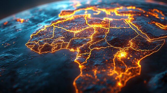 Glowing Africa, night map, climate change, global warming