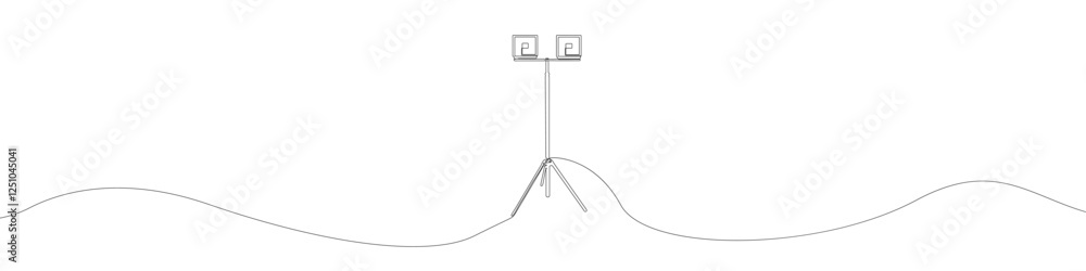 Poster line continuous drawing vector searchlight icon. one line theater spotlight icon vector background. 