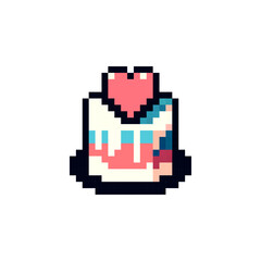 Pixel cake icon. Pixel dessert vector. Cartoon sweet cake logo vector. Cake in 80 s style. Biscuit dessert vector. Baking logo vector. Texture for game cake.