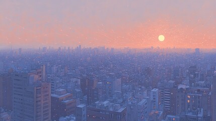 Fototapeta premium Urban Sunset, Cityscape, City Skyline at Dusk with Warm Sunlight, Detailed Vector Illustration.