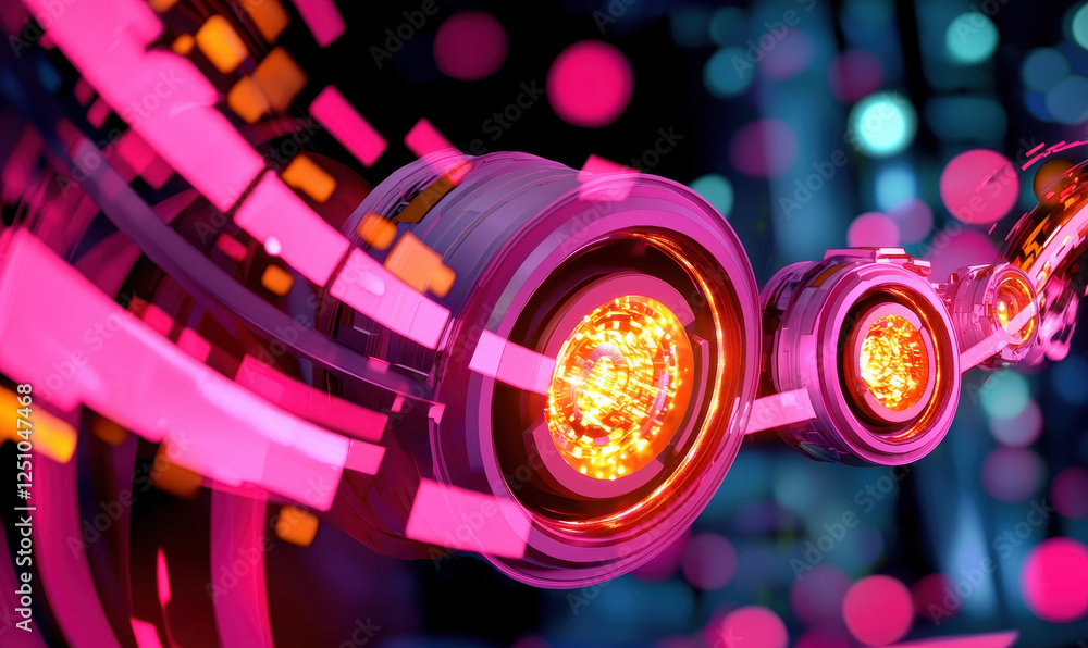 Poster exploring futuristic technology and abstract designs: a mesmerizing journey through colorful lights 