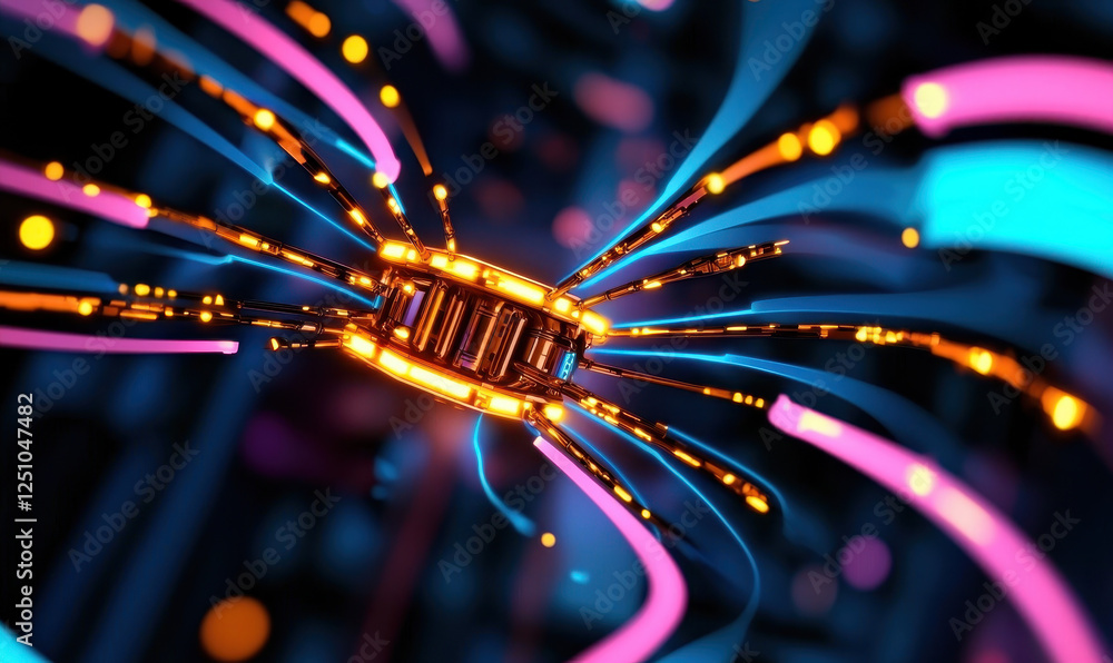 Poster explore the dynamic intersection of technology and art: a stunning abstract visualization of a futur