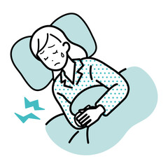 Clip art of woman lying down with abdominal pain.
