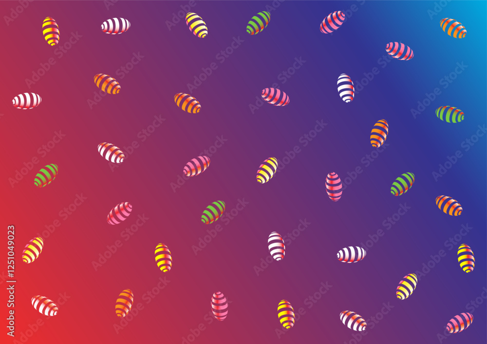 Poster multicolored bead pattern image on a gradient purple-red background.