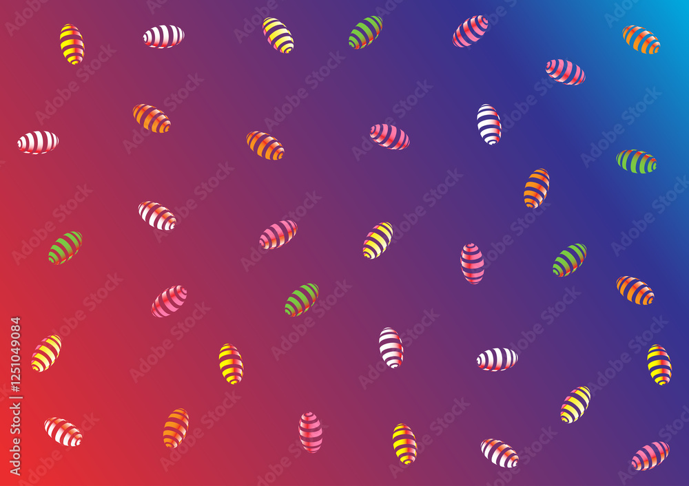 Poster multicolored bead pattern image on a gradient purple-red background.