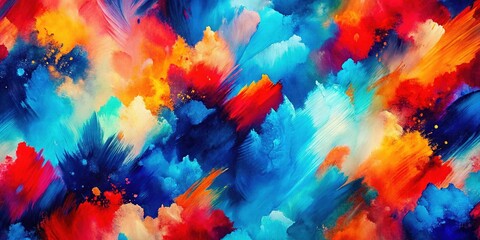 Obraz premium Abstract Colorful Liquid Watercolor Texture: Seamless Hand-Drawn Blue Red Painting Background