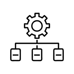 A simple line art illustration of a gear system connected to three separate components.