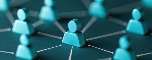 A network of blue human figures connected by lines, symbolizing communication, collaboration, or social connections in a digital or organizational context.
