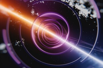 Obraz premium Abstract swirling tunnel with vibrant neon lights and cosmic background, depicting a futuristic journey.
