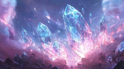 Celestial Crystals Emerge from Colorful Stormy Clouds in Space