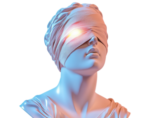 Isolated Sculpted Bust of a Woman with Bandage Covering Eyes