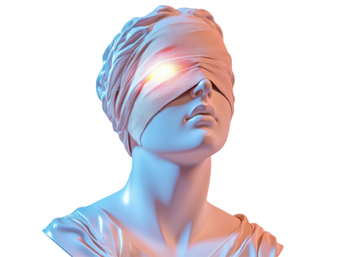Isolated Sculpted Bust of a Woman with Bandage Covering Eyes