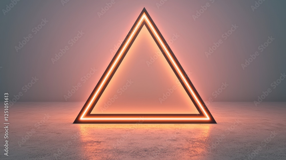 Poster a glowing triangular shape stands against a minimalist background, illuminated with warm light, crea