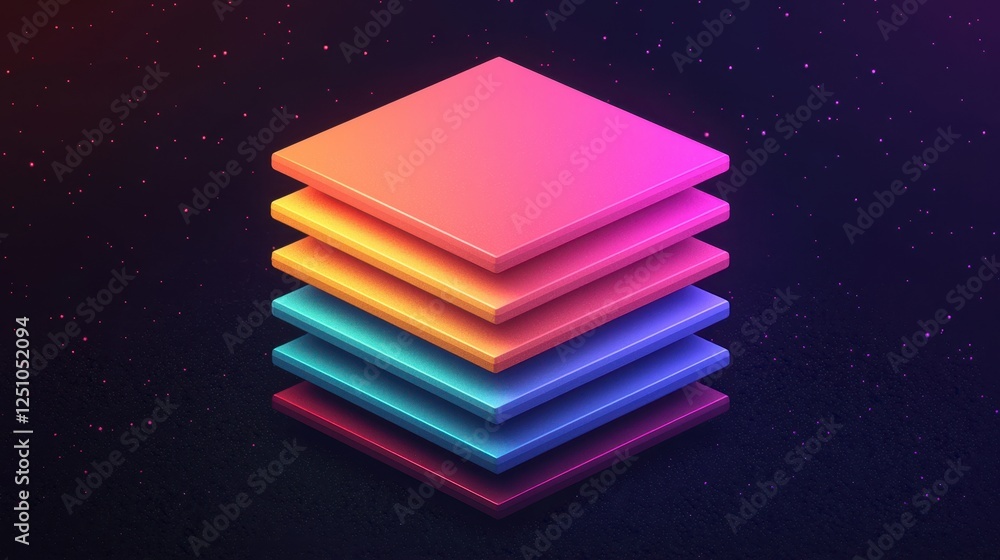 Poster a vibrant stack of colorful layers, showcasing a modern design with gradients against a dark space-t