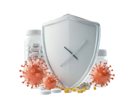 Isolated Shield Defending Against Viruses with Pills and Medicine Bottles