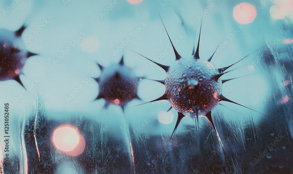 Poster exploring the intricate world of microbiology: an artistic representation of viruses and bacteria in