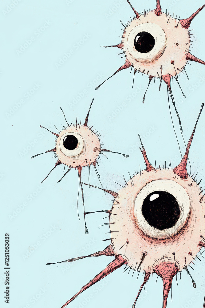 Poster exploring the fascinating world of microorganisms: an artistic illustration of unique bacteria featu