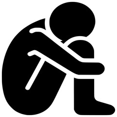 Silhouette of Despair: A simple yet powerful silhouette depicts a person huddled in a posture of profound sadness and isolation, embodying the heavy weight of loneliness and vulnerability. 