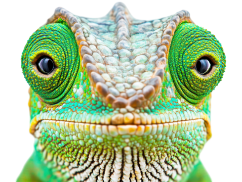Isolated Extreme Close-up of a Vibrant Chameleon