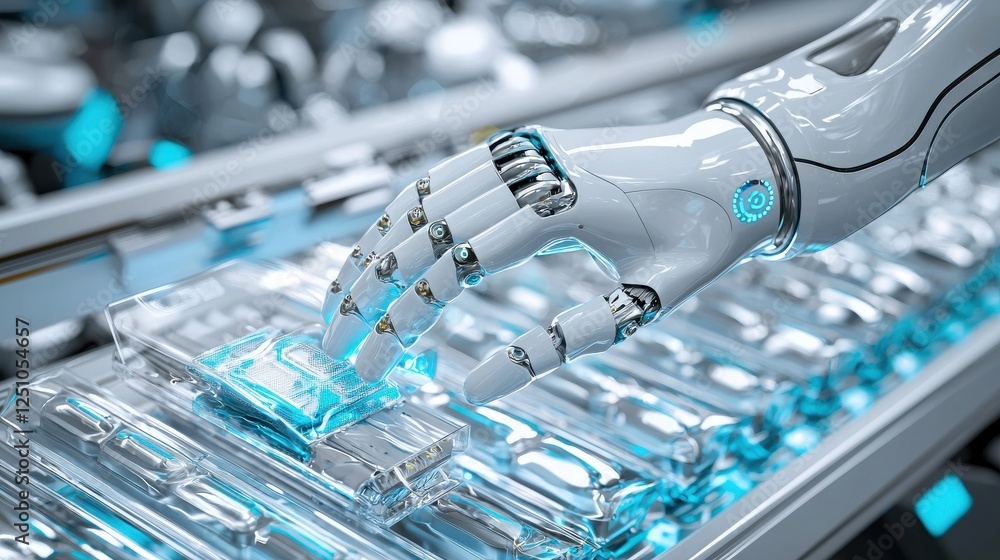 Aufkleber A robot hand is touching a computer keyboard