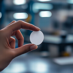 The hand peeling off a plain white circular sticker