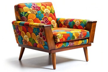 Mid Century Modern Armchair, Vintage Style Accent Chair, Isolated on White Background, Clipping Path