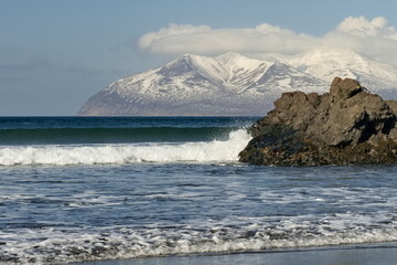 Russia. The Far East. The Kuril Islands. View of the basalt rock outcrops of volcanic origin on the...