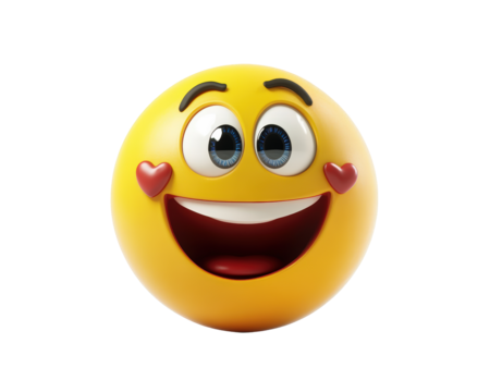 Isolated Charming Yellow Emoticon with Heart Accents and a Joyful Grin - Powered by Adobe