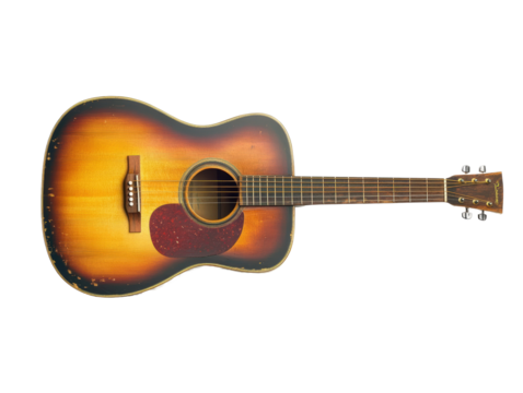 Isolated Vintage Sunburst Acoustic Guitar with Distressed Finish