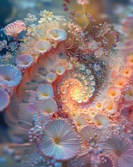Obraz premium Delicate Abstract Fibonacci Spiral of Flowering Forms in Soft Colors