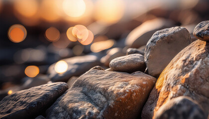 close up of unique textured rock surfaces with bokeh effect highlighting earthy tones and patterns for nature themed projects and beautiful backgrounds