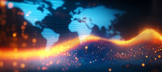 Global Digital Network Abstract World Map With Data Flow, Technology, And Communication Concept.