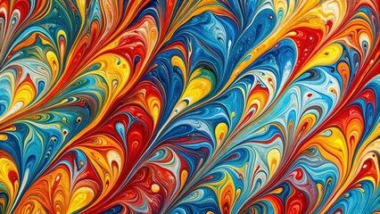 Silhouette of a vase against a vibrant primary color marbled paint background