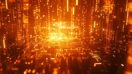 Fototapeta premium an orange, glowing circuit board background with a bokeh effect