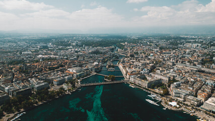 Aerial view of Geneva downtown, city in Switzerland