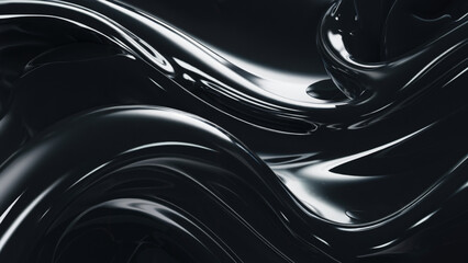 A mesmerizing abstract image of a black liquid with a glossy surface and a complex organic form, viscous and non-Newtonian, reminiscent of a living organism or animated slime