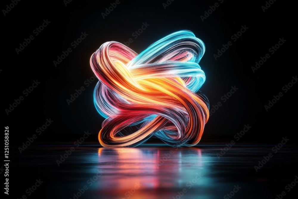 Poster colorful swirling light patterns create an abstract figure in a dark setting showcasing digital arti