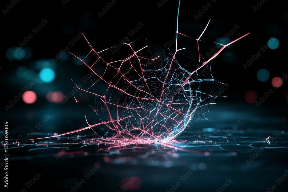 Poster vibrant web structure captures light, showcasing intricate patterns and colors in abstract art form
