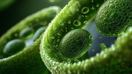 A close up of a green plant with small green balls on it
